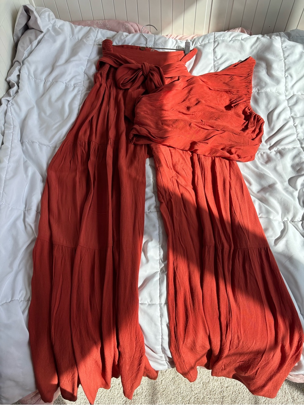 Free People FP One Rust 2 Piece Set Crop Top + Wide Leg Palazzo Pants Boho M